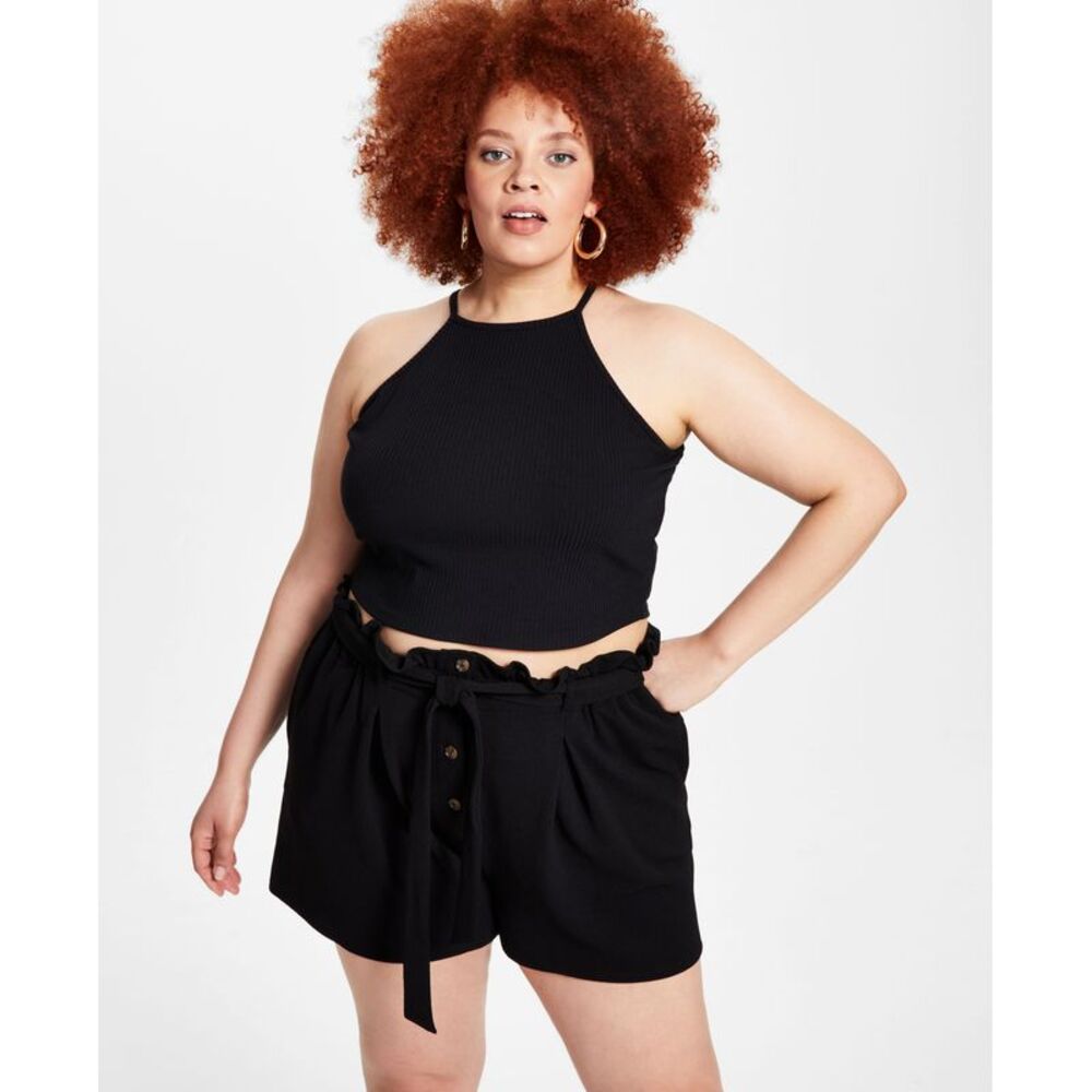 Bar III Trendy Plus Size Ribbed Halter Tank Top